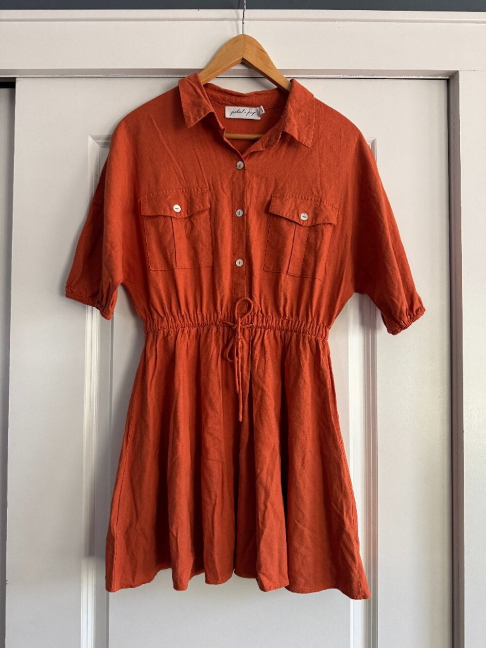 Petal + Pup Women's Short Sleeve Burnt Orange Utility Dress Tie Waist Size 2